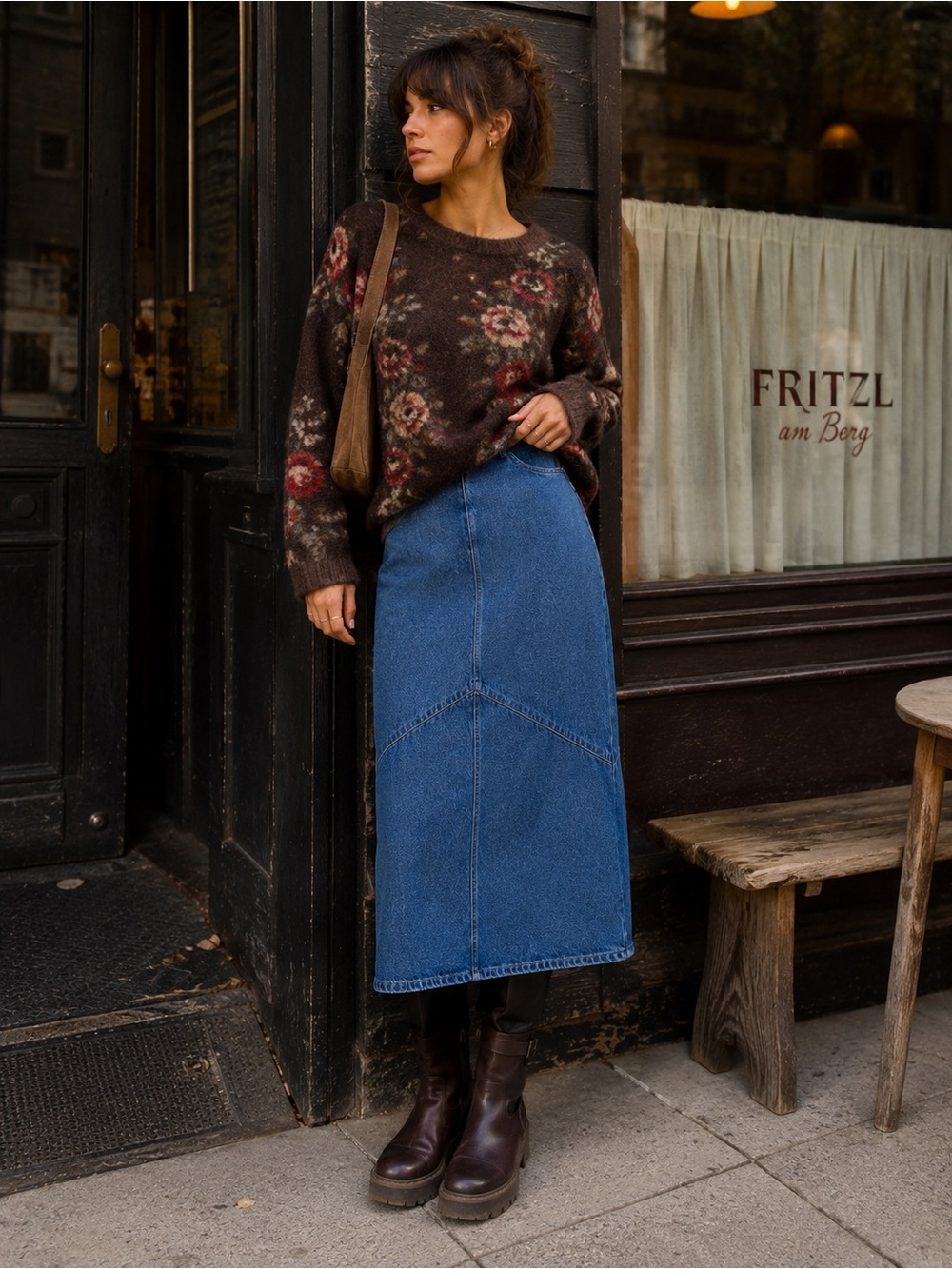 Vintage Studio Denim Midi Skirt Size 10 100%‎ Cotton Made in USA Blue
